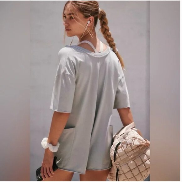 Free People Hot Shot Tee Romper in Beach Fog 🤍 Grey - Picture 2 of 6